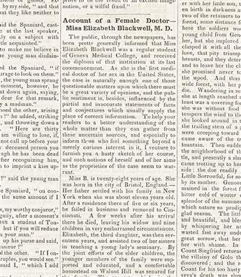 Blackwell, Elizabeth (1821-1910) Two Contemporary Newspaper Accounts of her Graduation from Medical School, 1849.